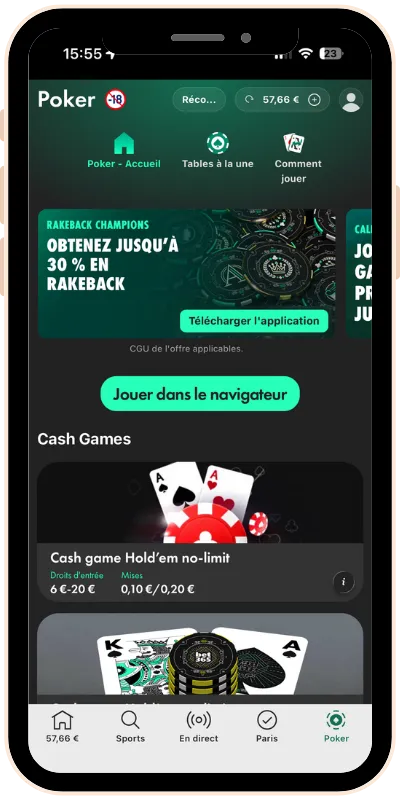 Voici à quoi ressemble l’application après le lancement de bet365 poker en France.
