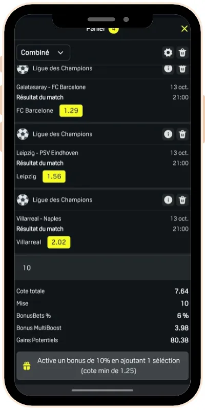 Multiboost de 6 % sur un pari combiné à quatre sélections sur Dazn Bet