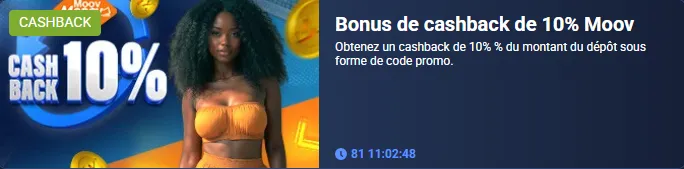Cashback 10 % 1xBet avec un dépôt Moov