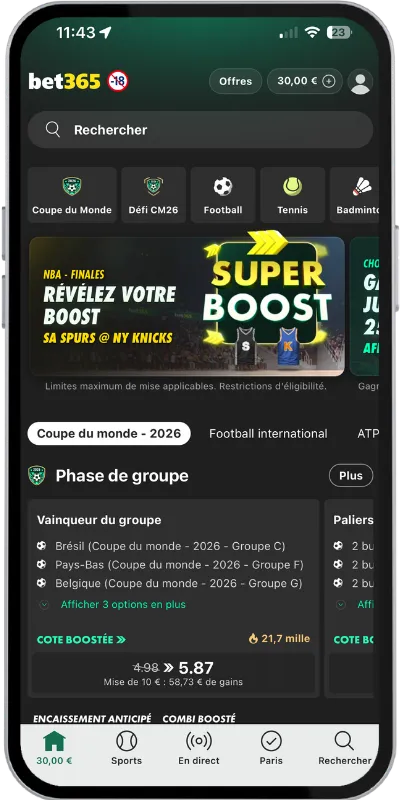 PAge d’accueil du nouveau site bet365