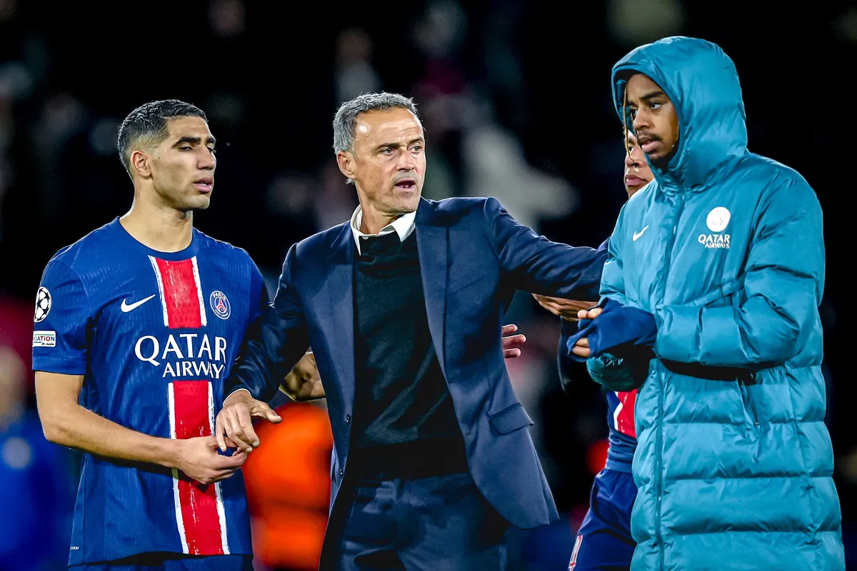 Luis Enrique, Achraf Hakimi, Bradley Barcola, PSG