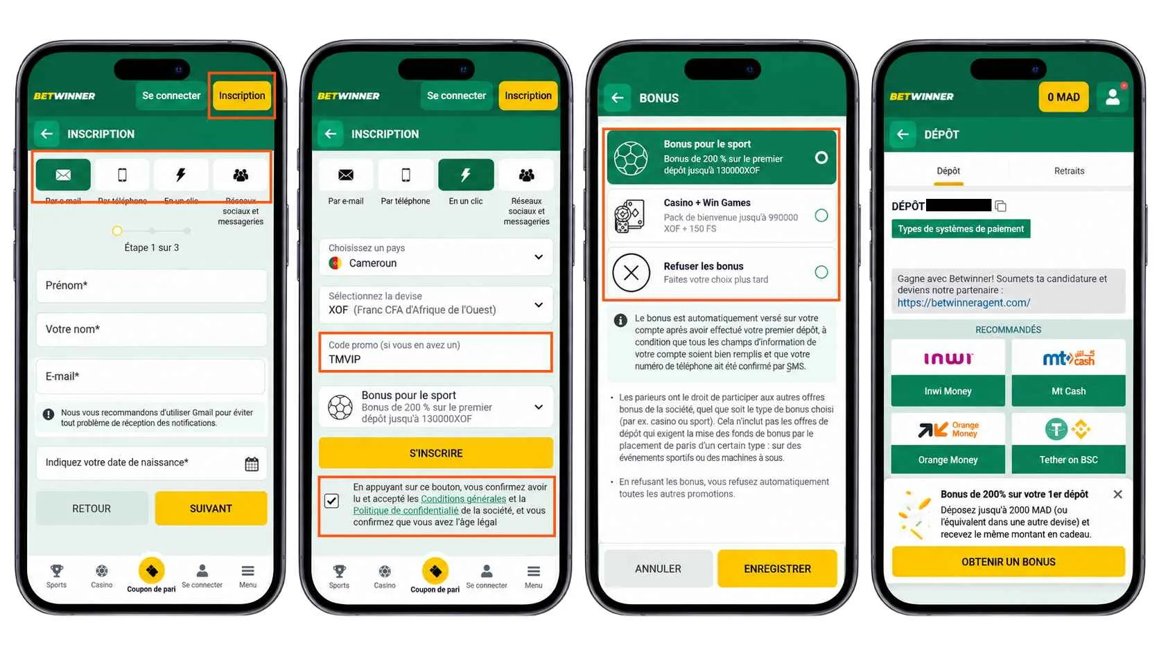 Les étapes pour activer le code promo Betwinner