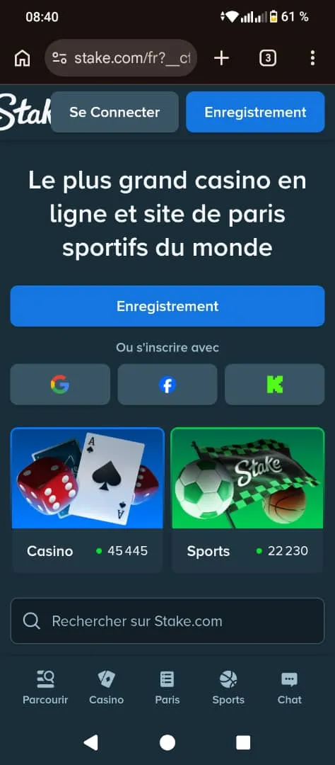 Aller sur la page d'inscription stake