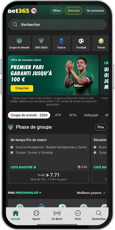 Page d'accueil du site bet365