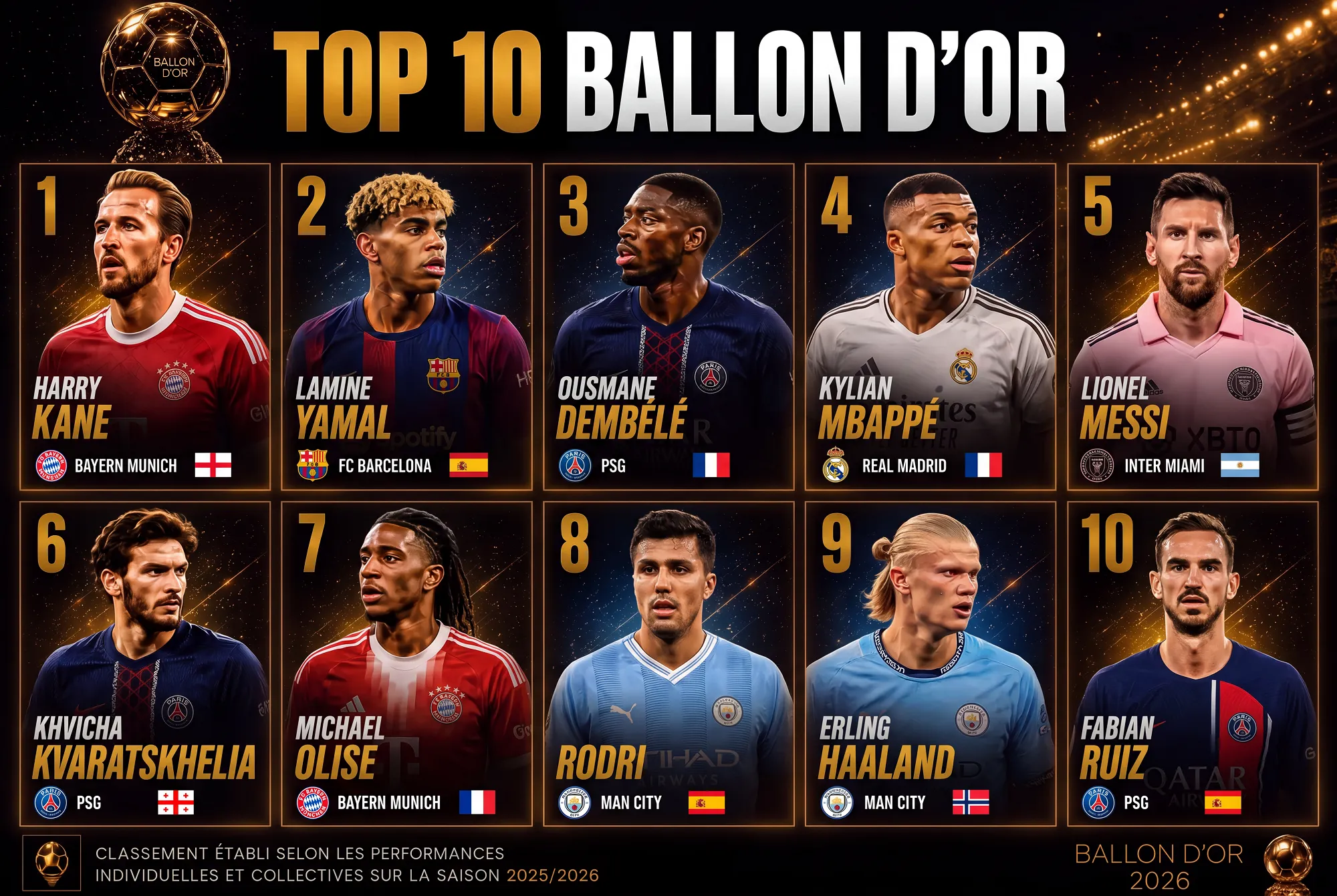 Favoris Ballon d'Or 2026 Classement