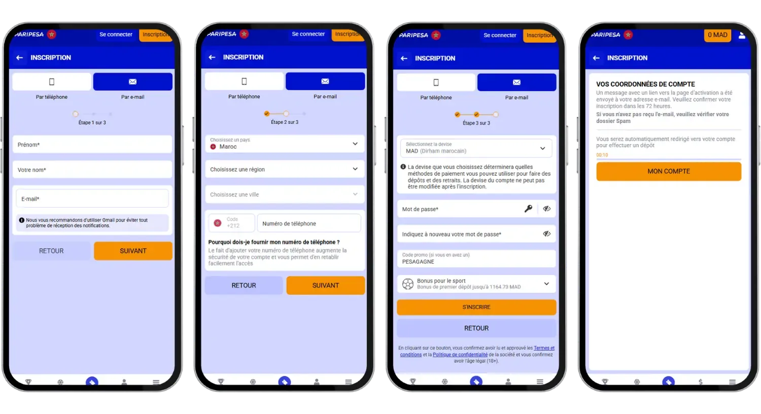 Comment ouvrir un compte PariPesa sur le site mobile