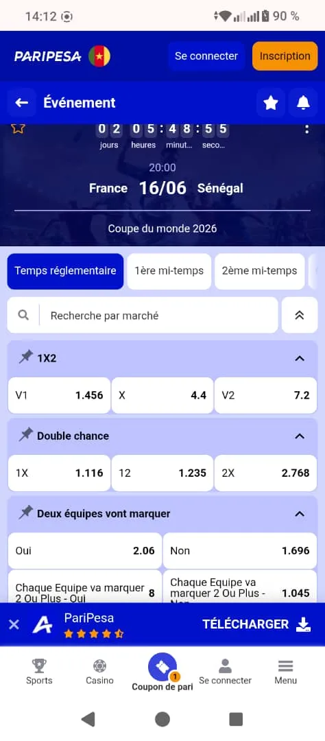 Match France - Sénégal coupe du monde marche sur Paripesa 