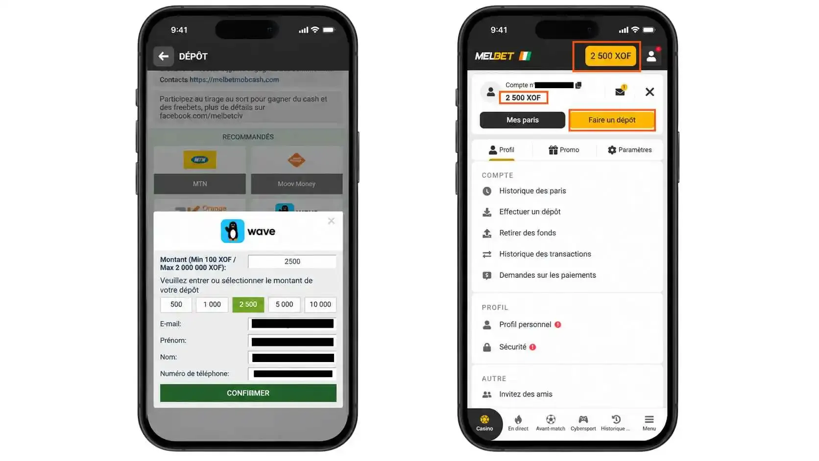 Dépôt pour activer le code promo Melbet
