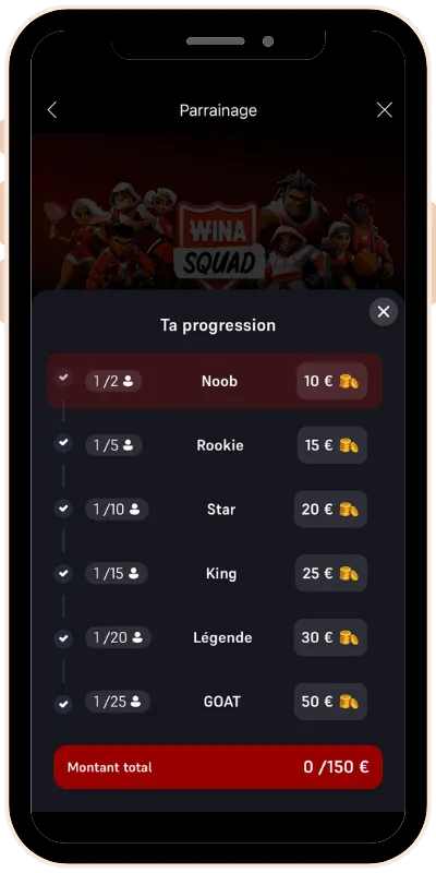 Étapes de la progression du parrainge sur Winamax
