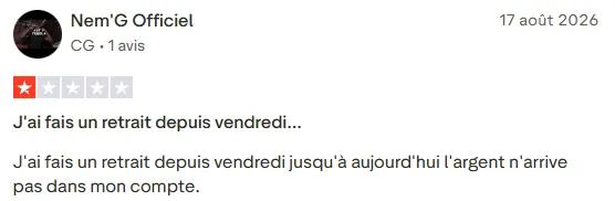 Avis Truspilot sur les retraits