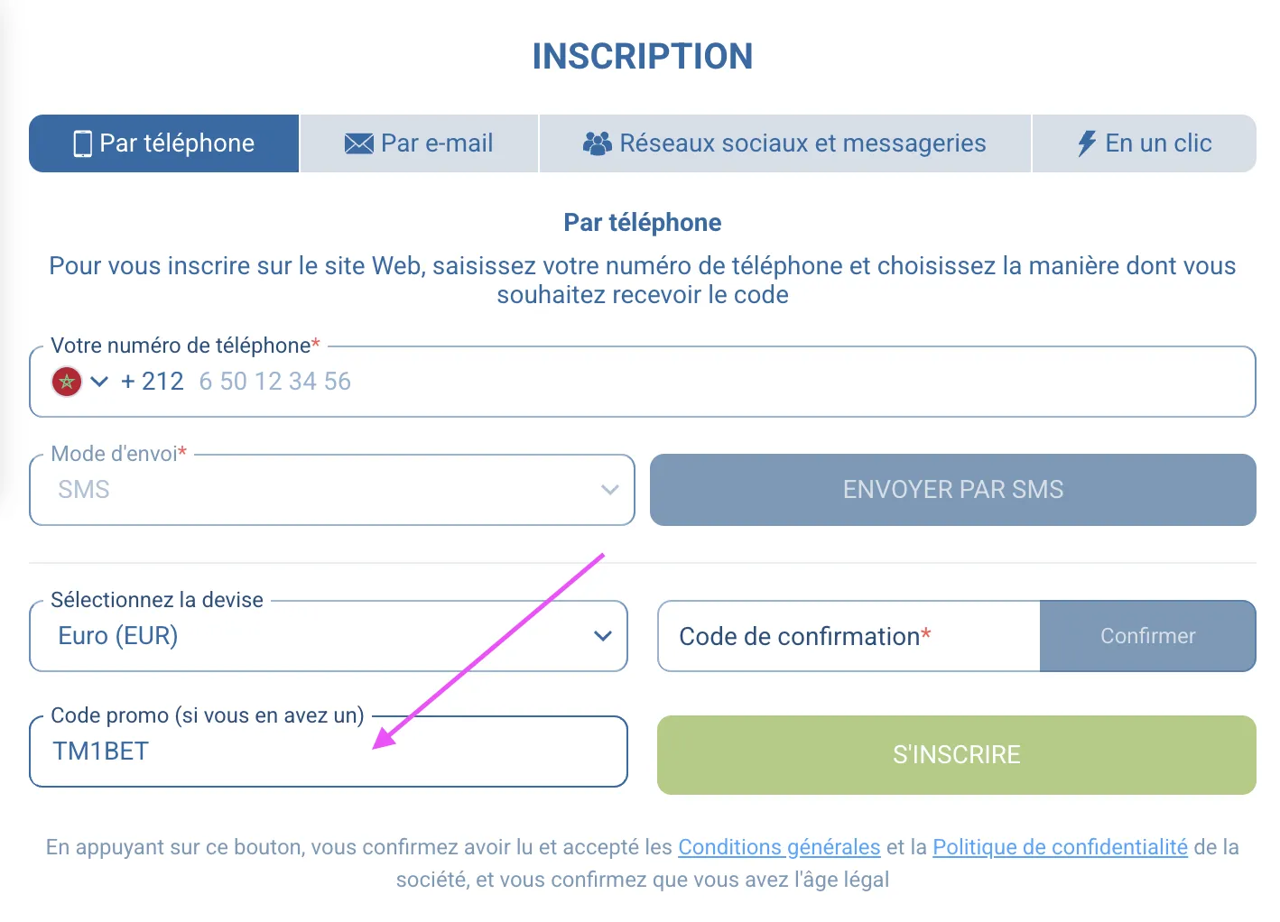 code promo 1xbet à l'inscription