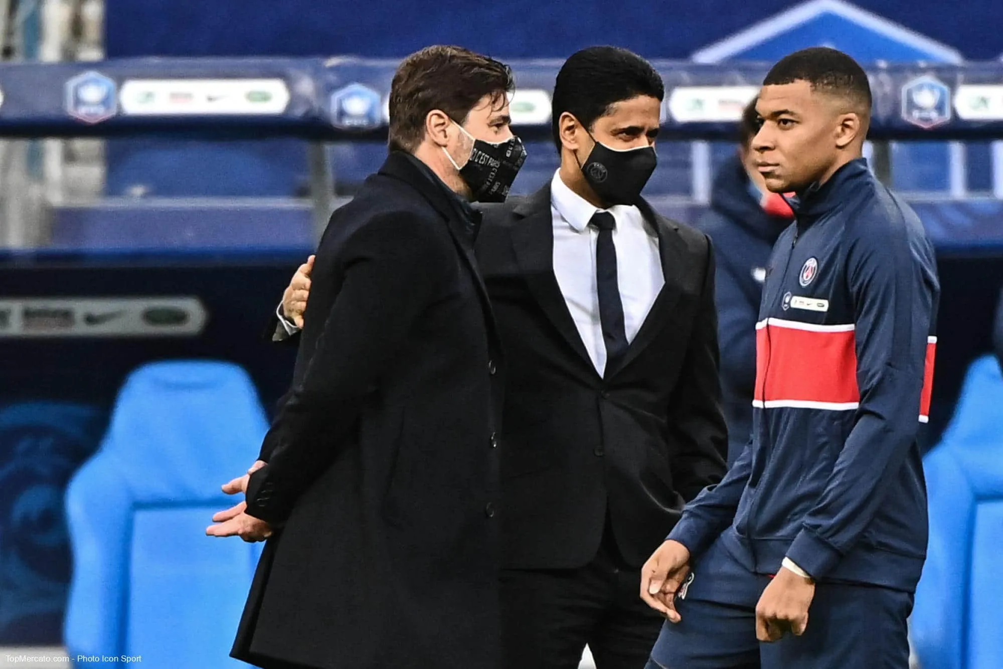 Nasser al-Khelaïfi, Mauricio Pochettino et Kylian Mbappé