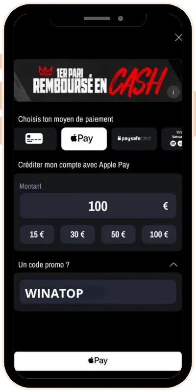 Le champ code promo pour s'inscrire sur Winamax