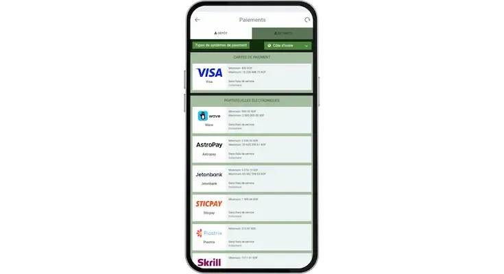 Moyens de paiement sur l'app Linebet