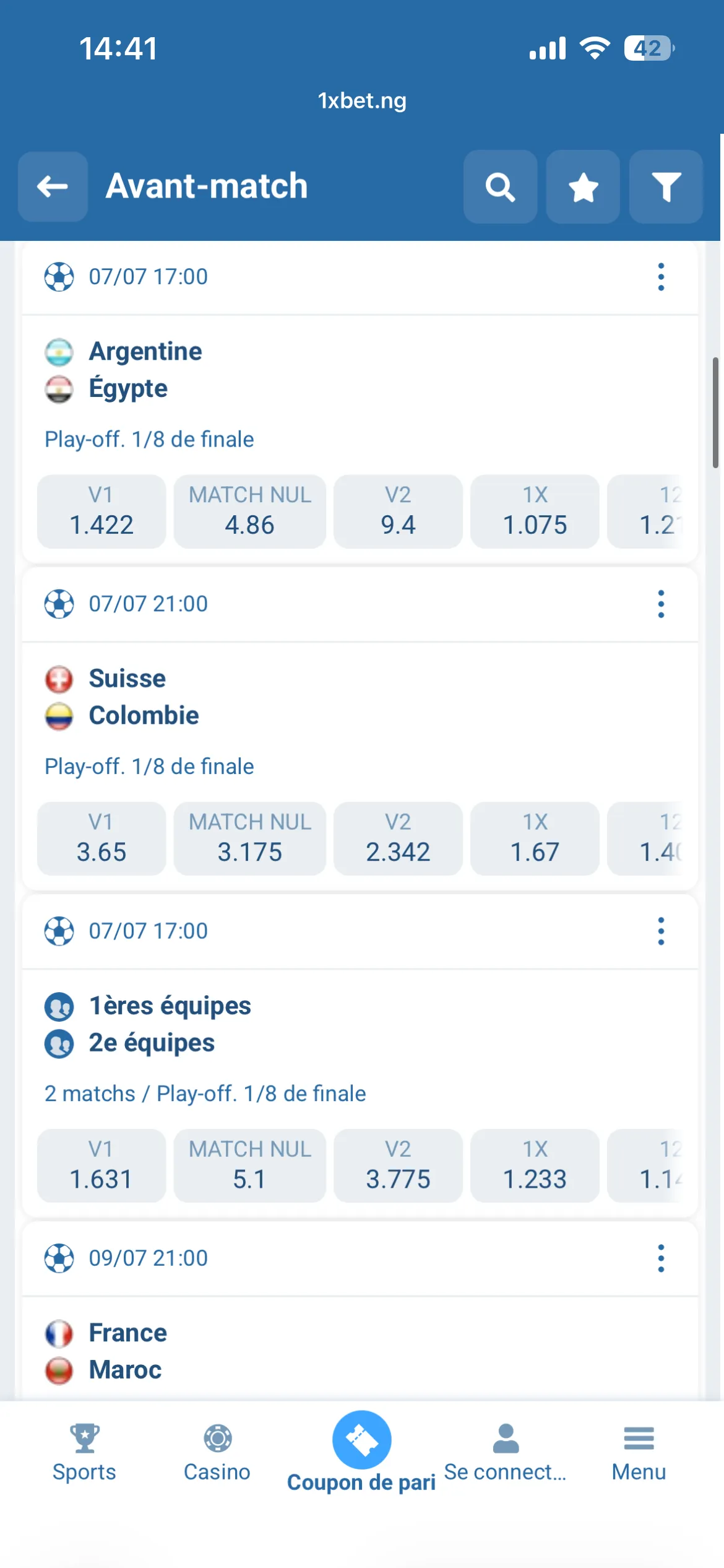 Cotes Coupe du monde phase finale sur 1xBet 