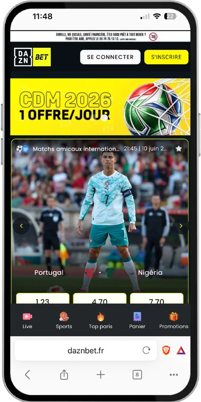 Accueil mobile de Daznbet le 10 juin 2026