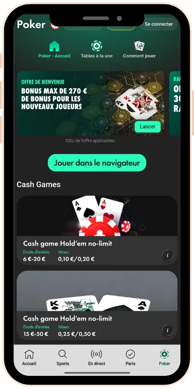 Onglet poker du site bet365
