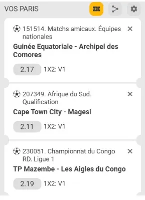 Ticket d'un combiné pour paris sportifs avec le code promo MelBet