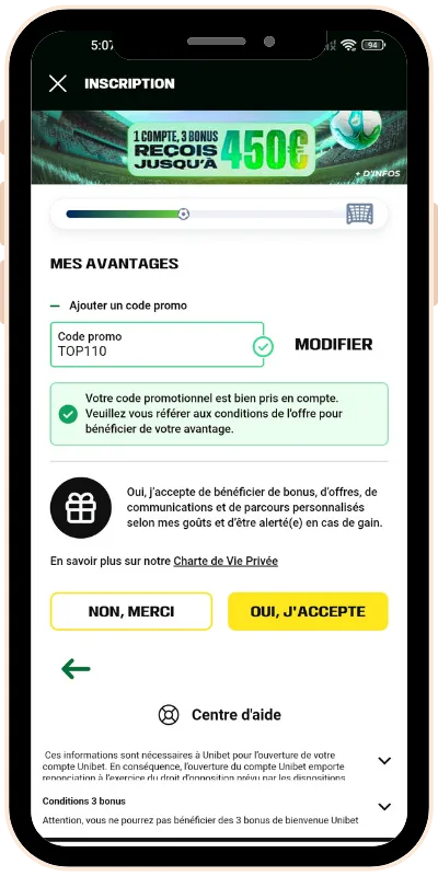 Code promo TOP110 à écrire lors de l'inscription sur Topmercato