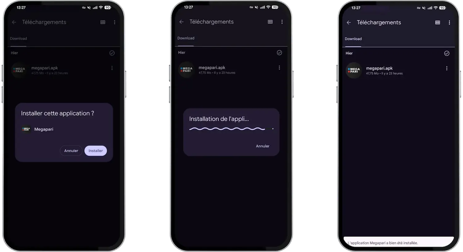 Installation de Megapari APK