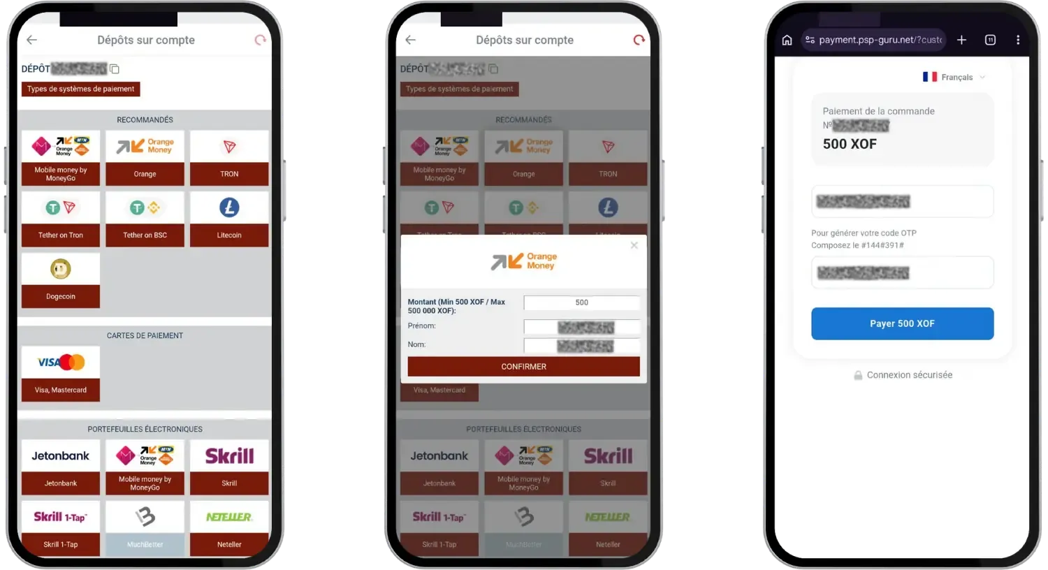 Dépôt Orange Money app 888starz
