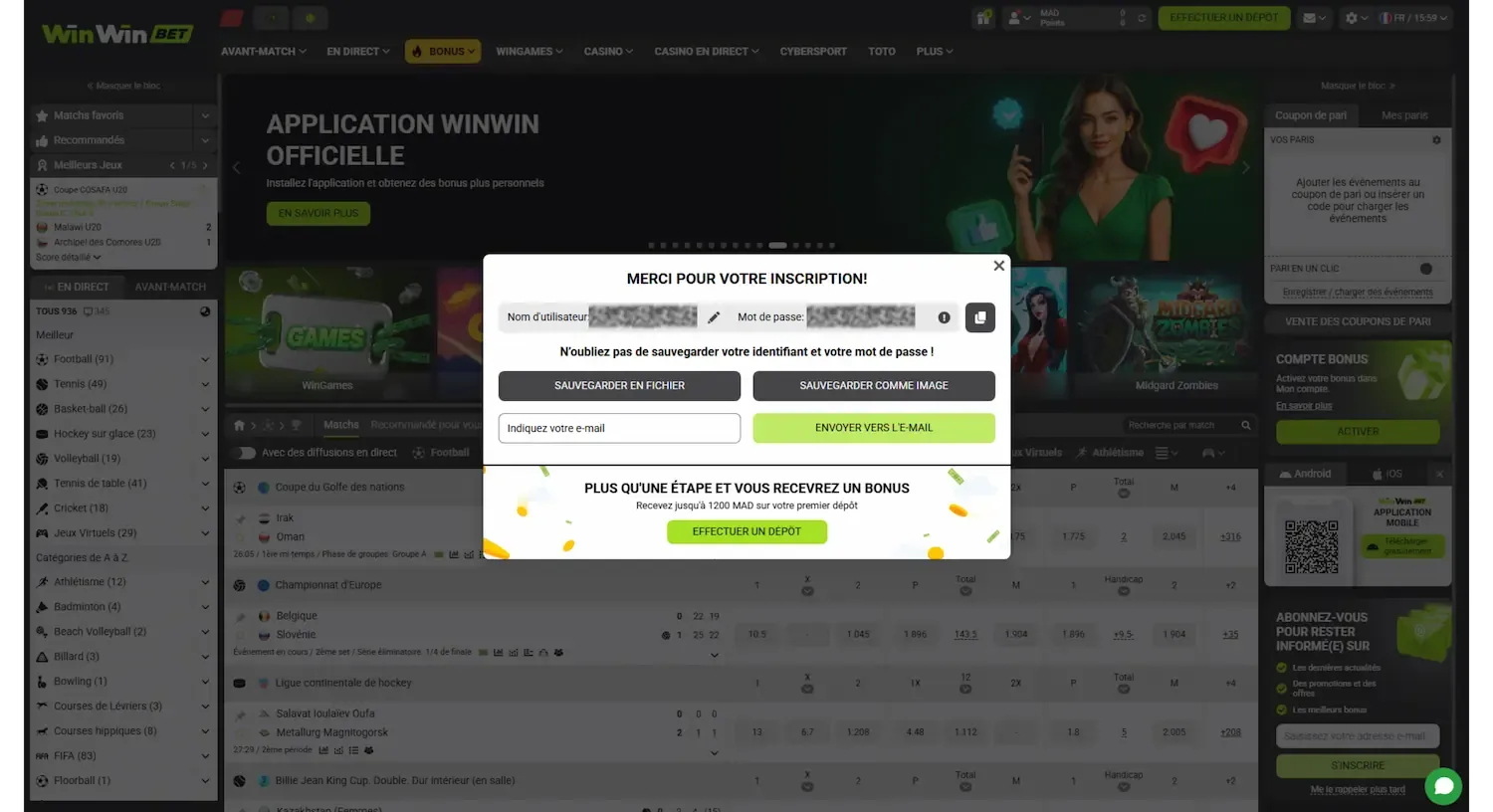 Validation et création du compte WinWin en un clic