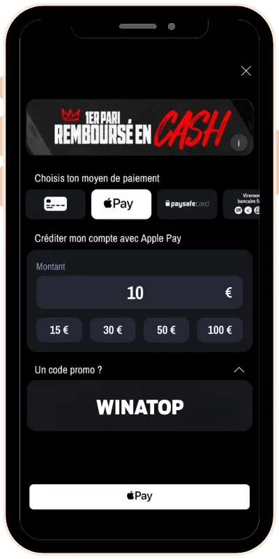1er dépôt de 10 € sur Winamax avec le code promo WINATOP