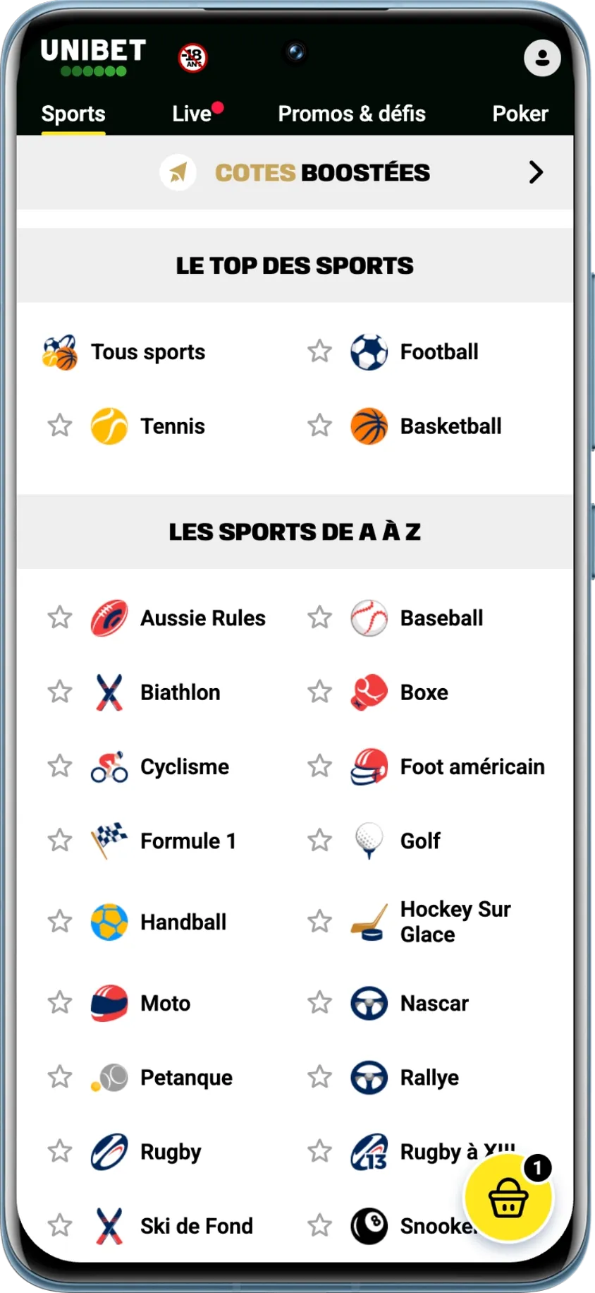 Les sports disponibles pour parier sur Unibet