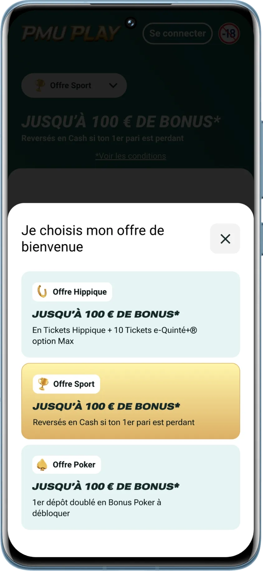 Bonus sport pmu play jusqu'à 100 remboursé en cash retirable.