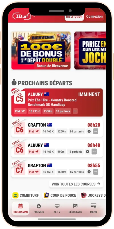 Interface de ZEturf sur téléphone