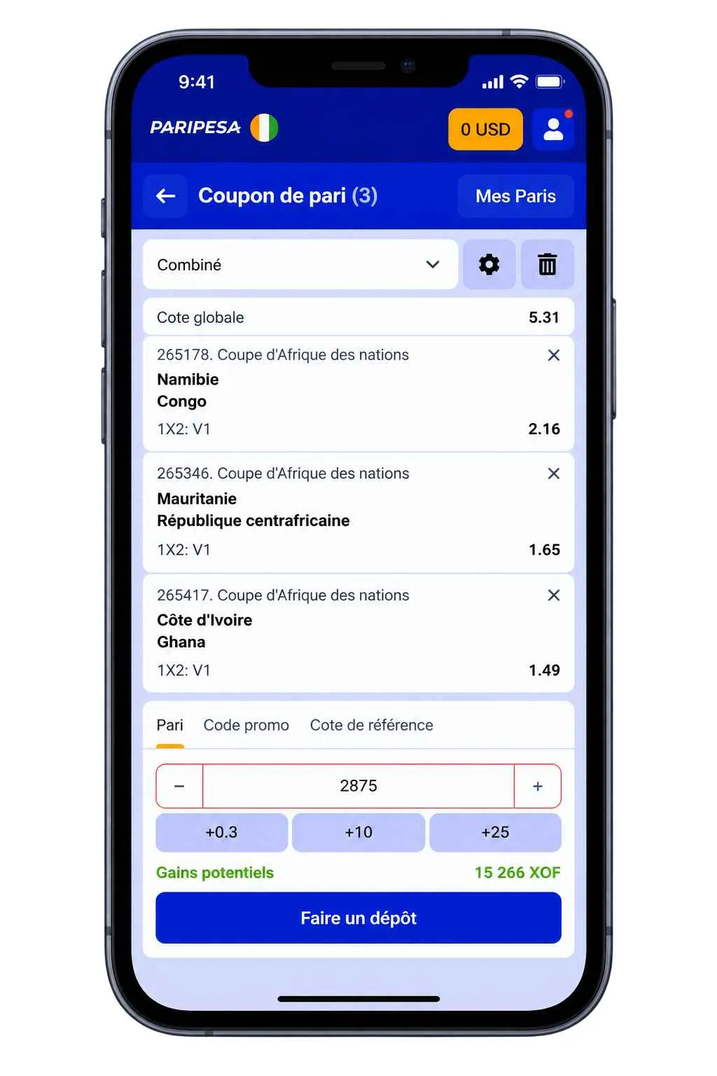 Combiné sur la CAN 2027 avec le code promo PariPesa