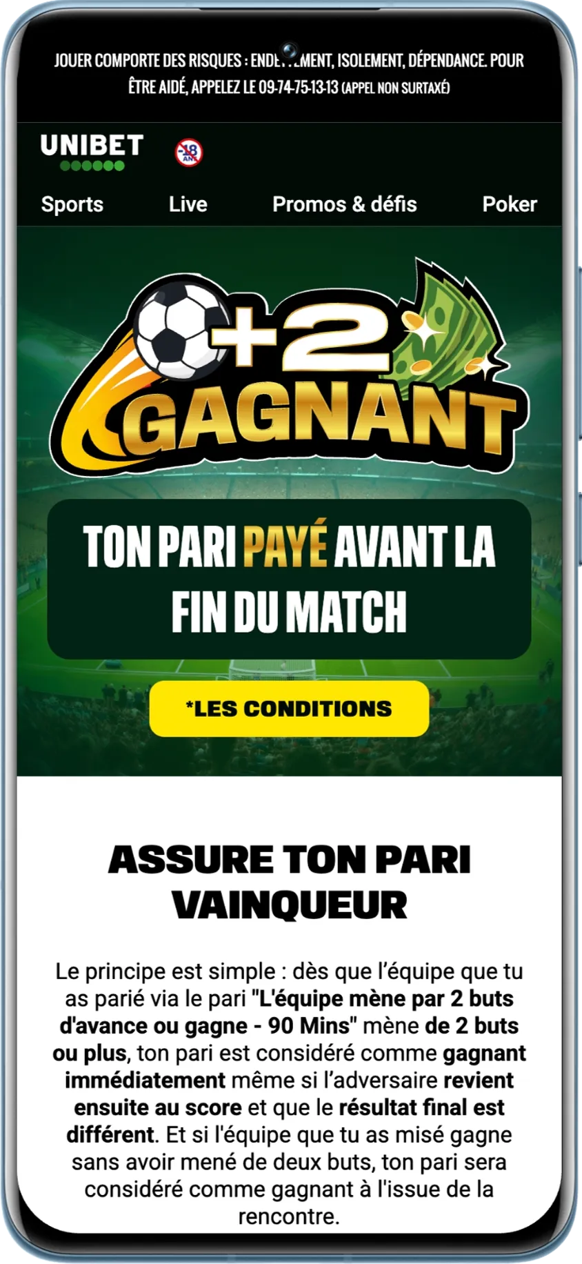 Offre +2 gagnant actuellement sur Unibet