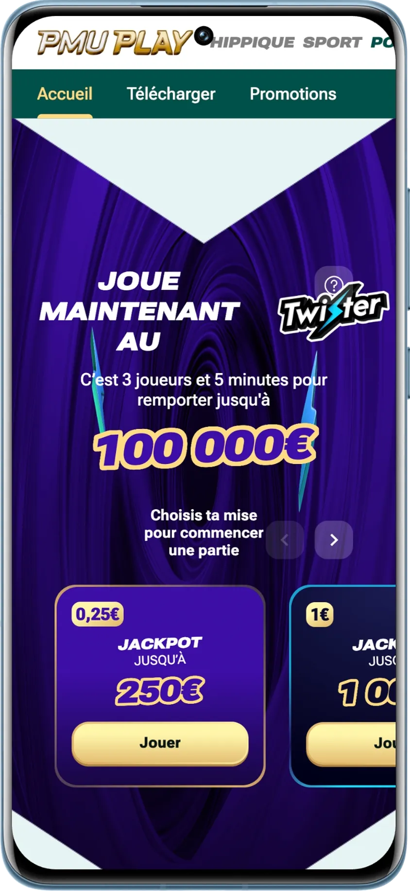 Interface d'accueil de PMU Play 