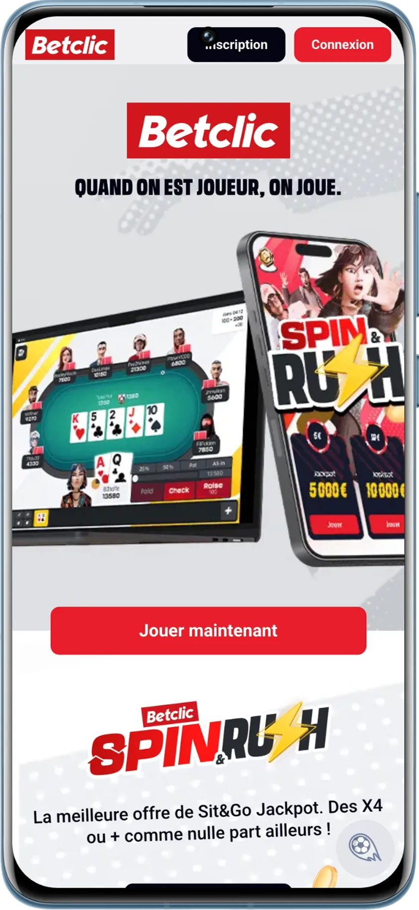 Page d'accueil du site de Betclic poker