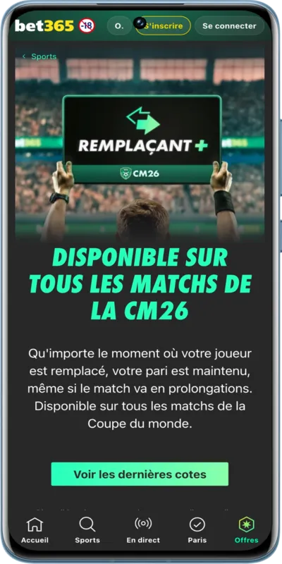 Offre remplaçant+ pour parier sur un joueur et son remplaçant