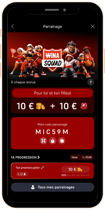 Offre de parrainage Winasquad sur Winamax pour recevoir 20 €