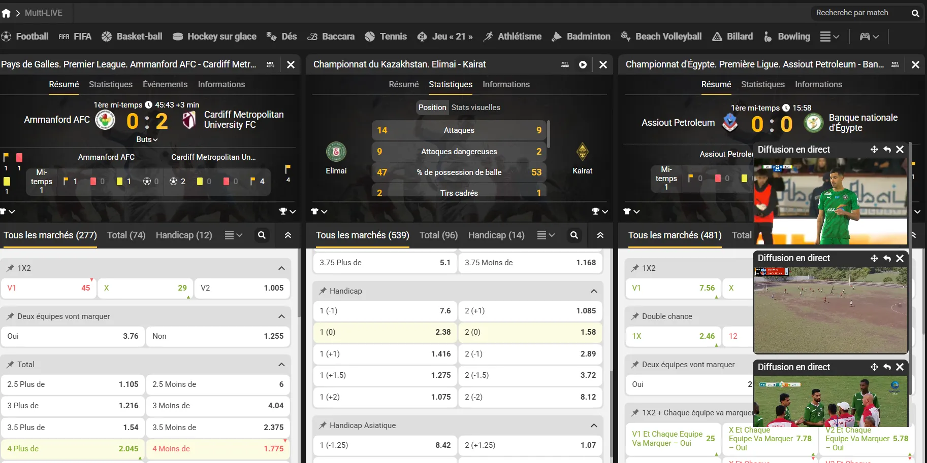 Multi-live sur Melbet
