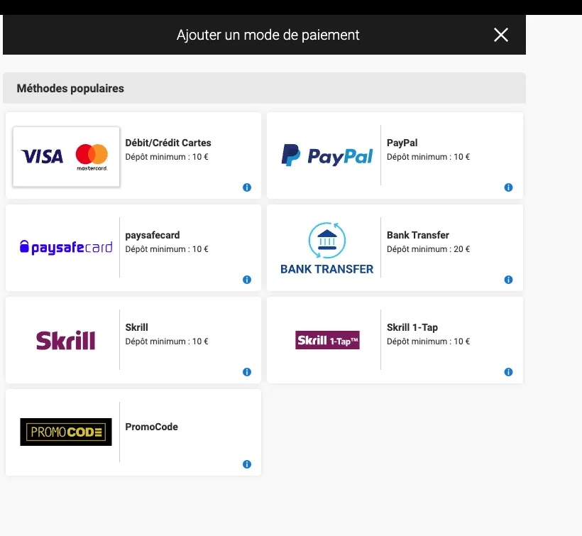 Les de dépôts d'argent sur son compte Bwin 