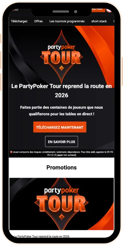 Site web sur mobile de Partypoker