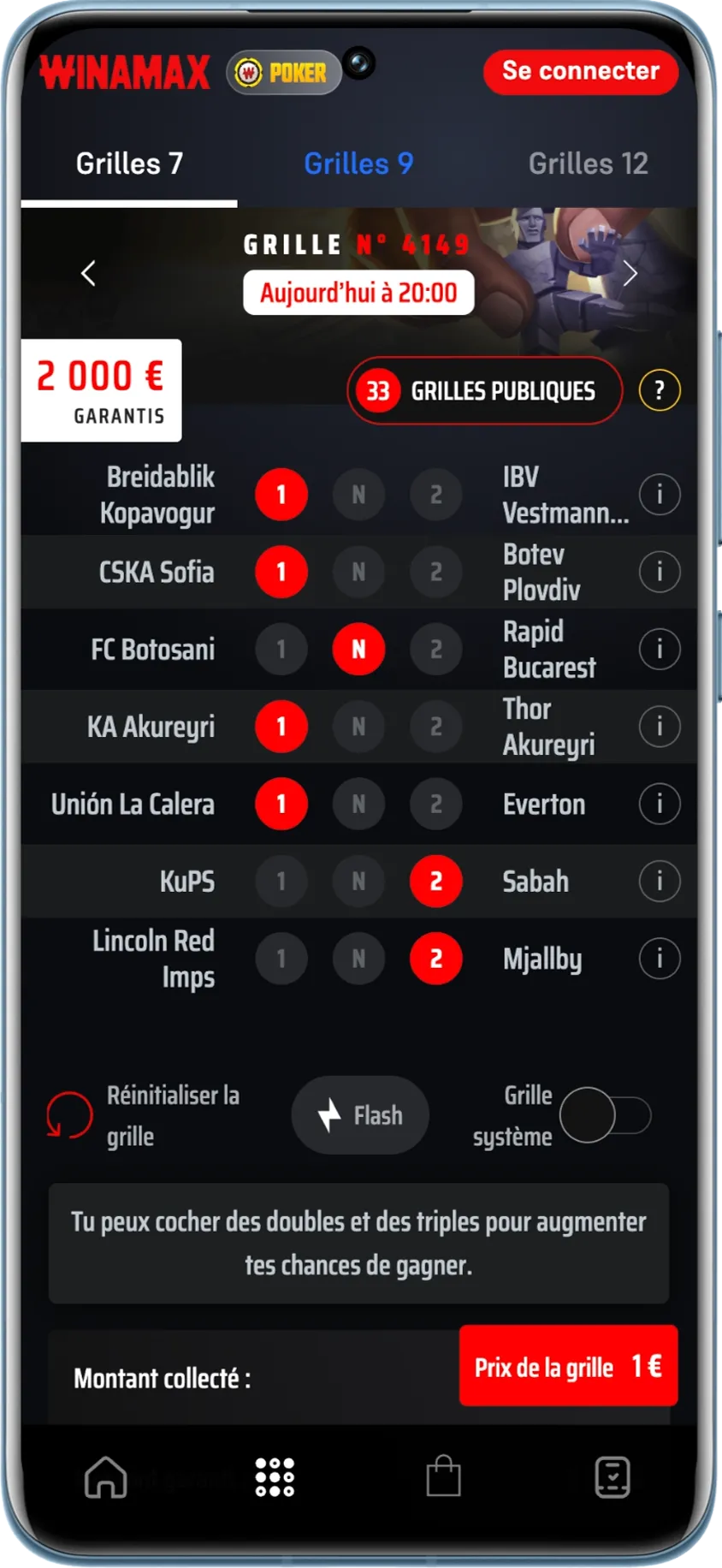 Grille Winamax du 27 juillet sur une sélection de 7 matchs du jour