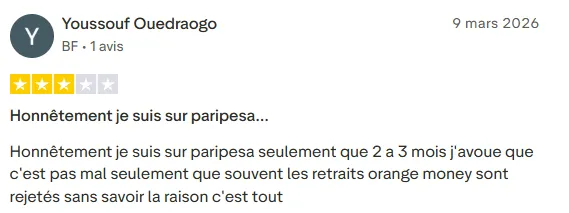 Avis Truspilot sur les retraits