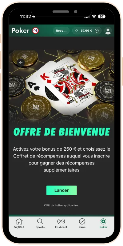 Bet365 poker offre 250 € de bonus et 20 € supplémentaires grâce au coffret de récompenses.