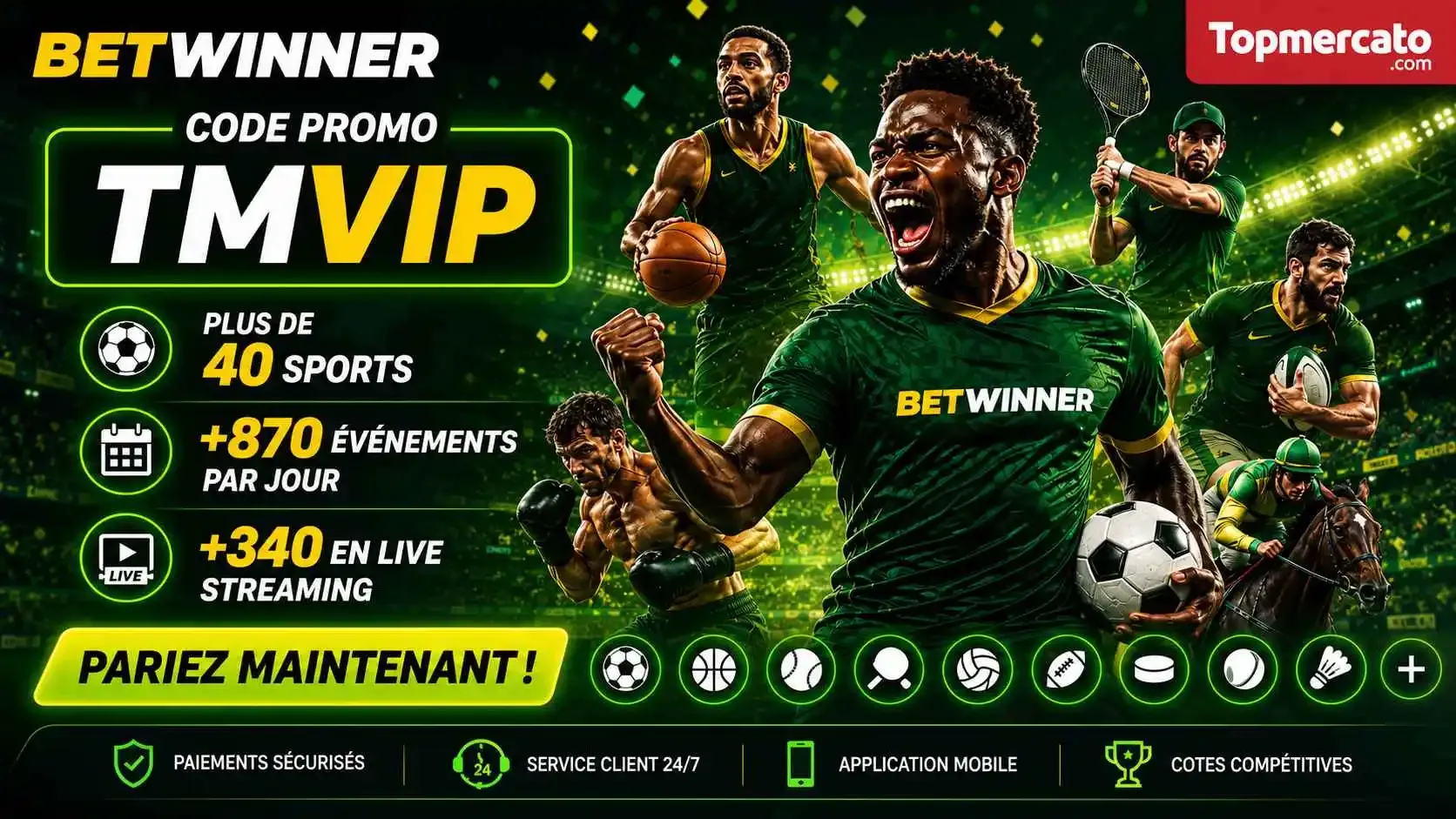 Sélection de sports avec le code promo Betwinner 