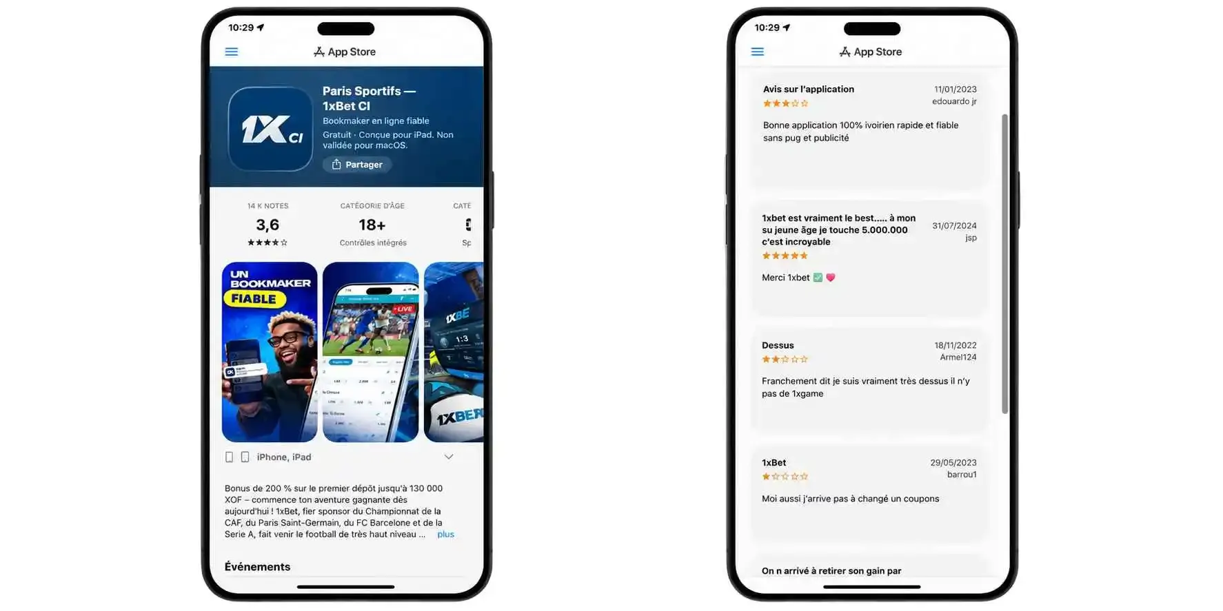 Avis 1xBet CI iOS sur l'App Store