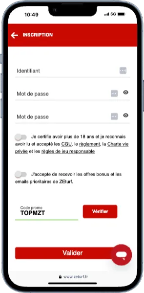 Créez un compte avec le code promo ZEturf TOPMZT