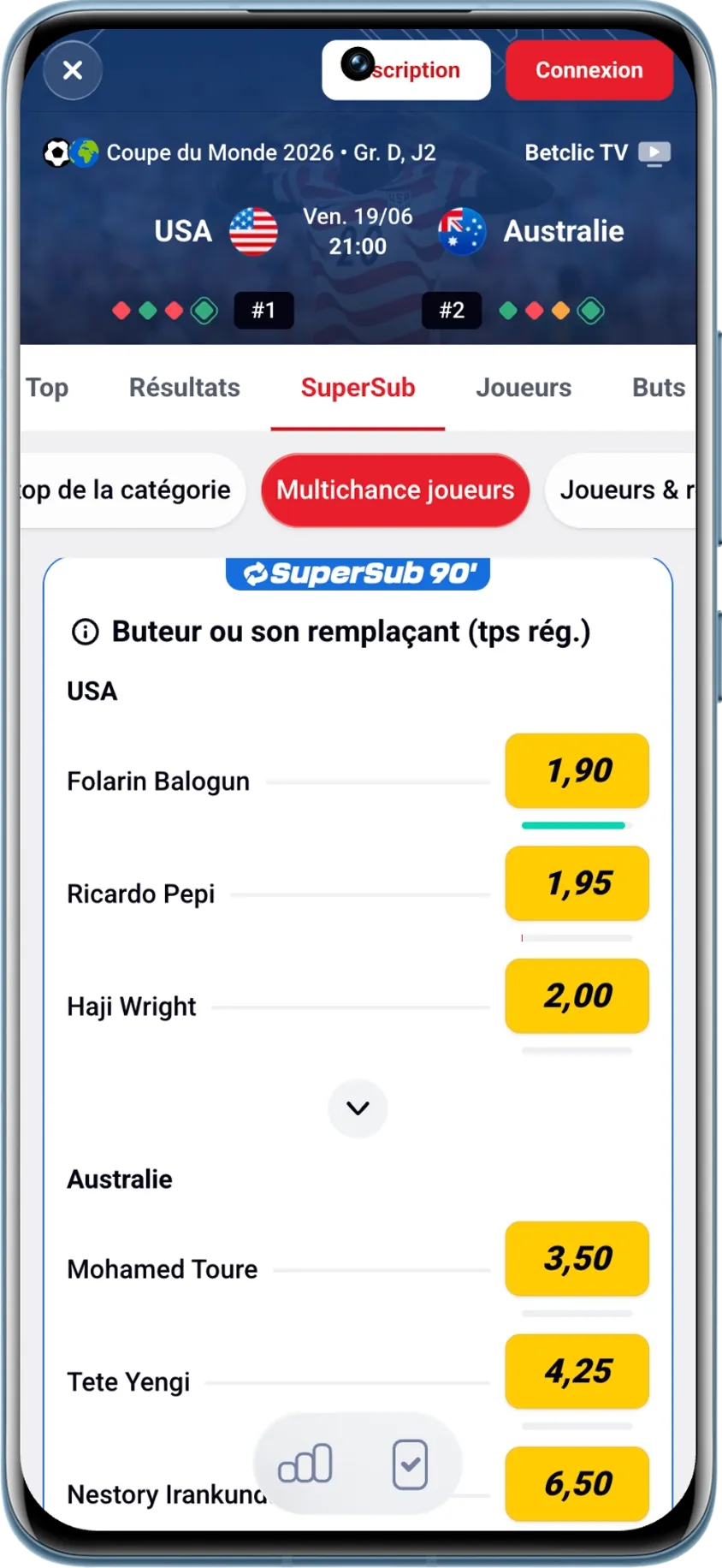 Paris sur le SuperSub d'un match sur Betclic