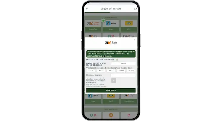 Dépôt sur l'appli Linebet