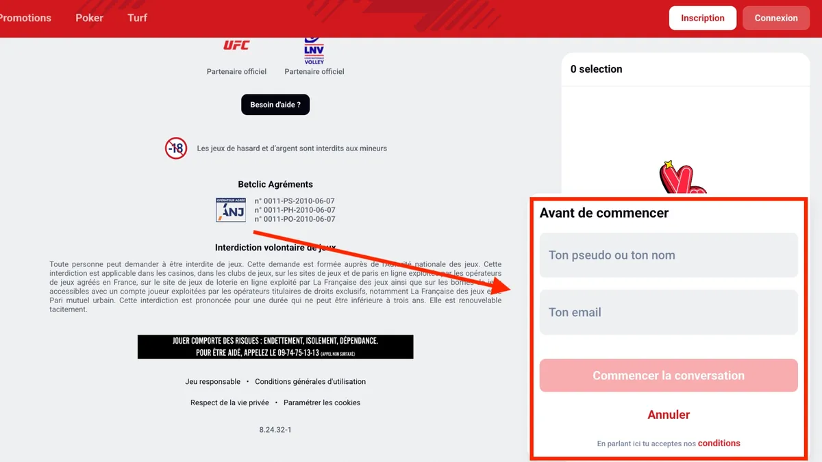 Contactez Betclic via le Live Chat