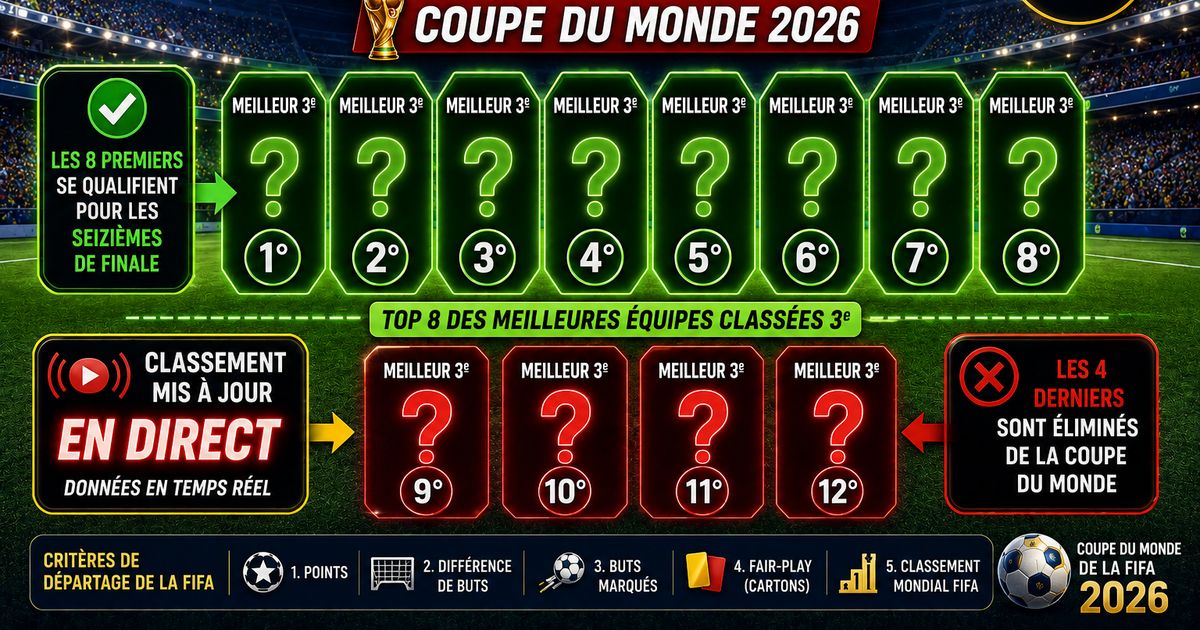 Classement actualisé des meilleurs 3es du Mondial 2026