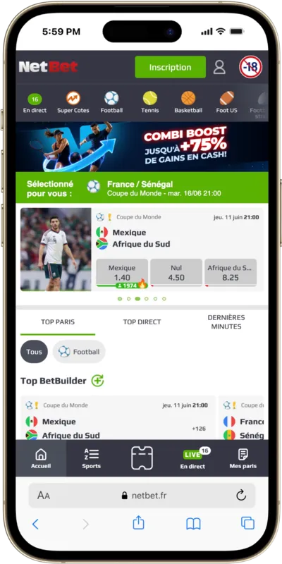 Application de paris sportifs Netbet